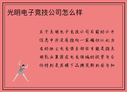 光明电子竞技公司怎么样